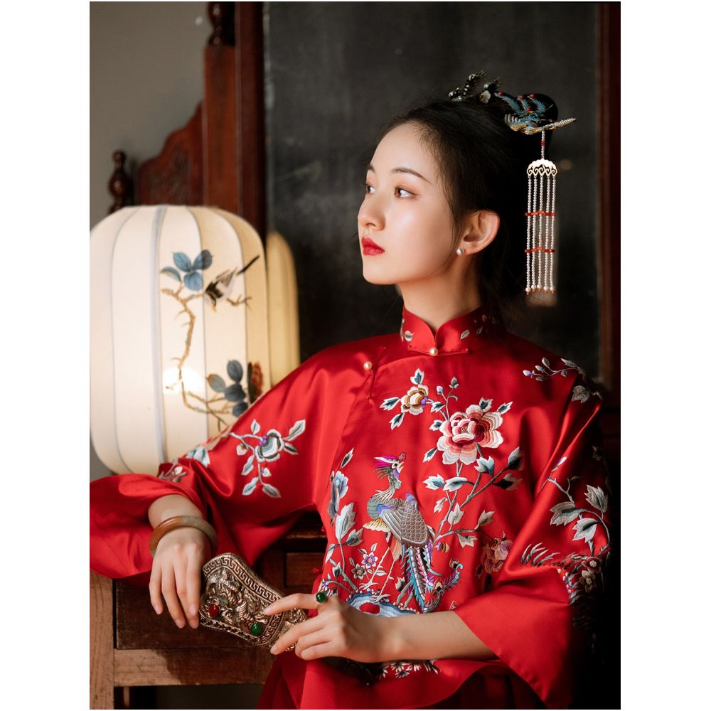 Tongxin Yi Machine Embroidery Edition One City Style Republican Style Wedding Dress Chinese Embroidery Bridal Dress Female image 1