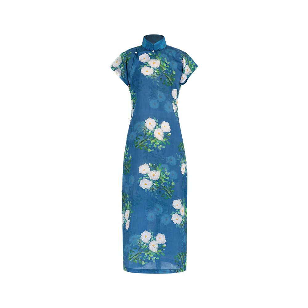 Weimanyuan Fragrance One City Wind Plush Tencel Hemp Printed Ancient French Republic Style Flat Cut One Piece Cheongsam Female Original image 6