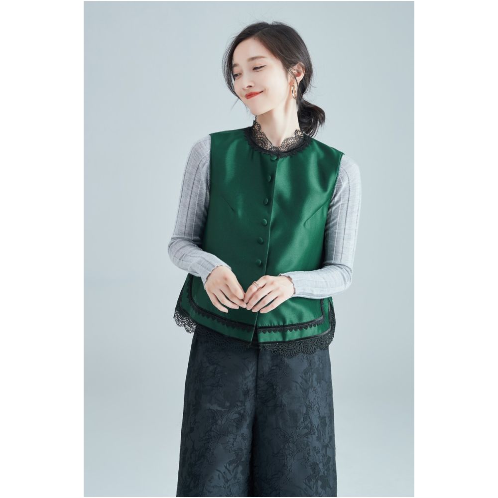 YXF0087 Xiajia retro lace silk wool vest women s loose short outer wear Tang suit top image 32