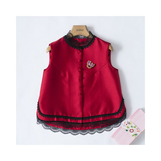 Asaya1580 YXF0087 Xiajia retro lace silk wool vest women s loose short outer wear Tang suit top