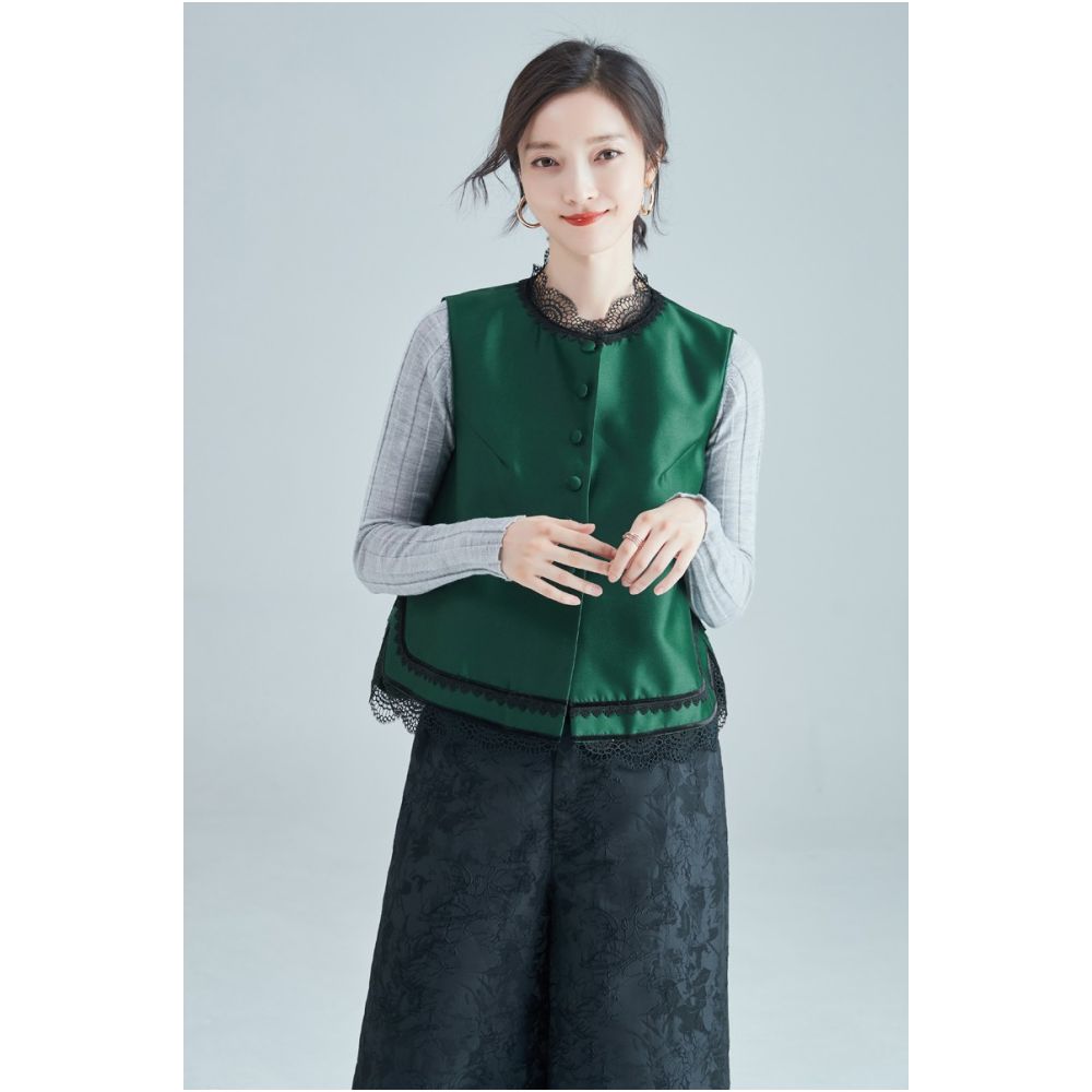 YXF0087 Xiajia retro lace silk wool vest women s loose short outer wear Tang suit top image 22