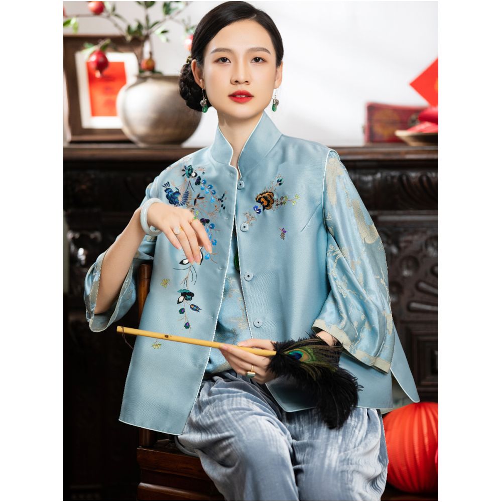 Town Store Baby PCY1380 Chinese Retro Stand up Collar Double breasted Vest Embroidered Camry Shoulder Embroidered Small Shirt Spring and Autumn Winter Women image 30