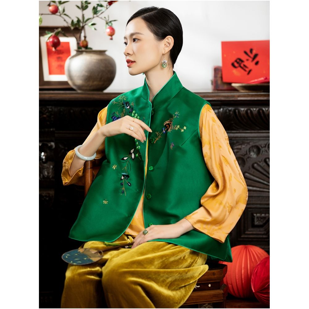 Town Store Baby PCY1380 Chinese Retro Stand up Collar Double breasted Vest Embroidered Camry Shoulder Embroidered Small Shirt Spring and Autumn Winter Women image 32