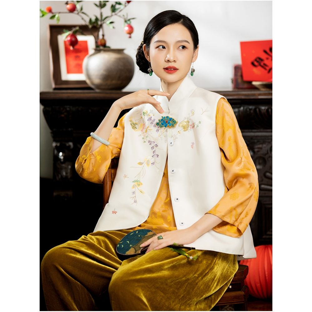 Town Store Baby PCY1380 Chinese Retro Stand up Collar Double breasted Vest Embroidered Camry Shoulder Embroidered Small Shirt Spring and Autumn Winter Women image 34