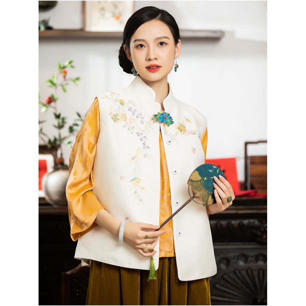 Town Store Baby PCY1380 Chinese Retro Stand up Collar Double breasted Vest Embroidered Camry Shoulder Embroidered Small Shirt Spring and Autumn Winter Women image 36