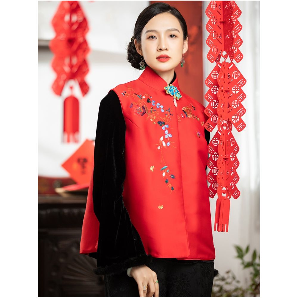 Town Store Baby PCY1380 Chinese Retro Stand up Collar Double breasted Vest Embroidered Camry Shoulder Embroidered Small Shirt Spring and Autumn Winter Women image 37