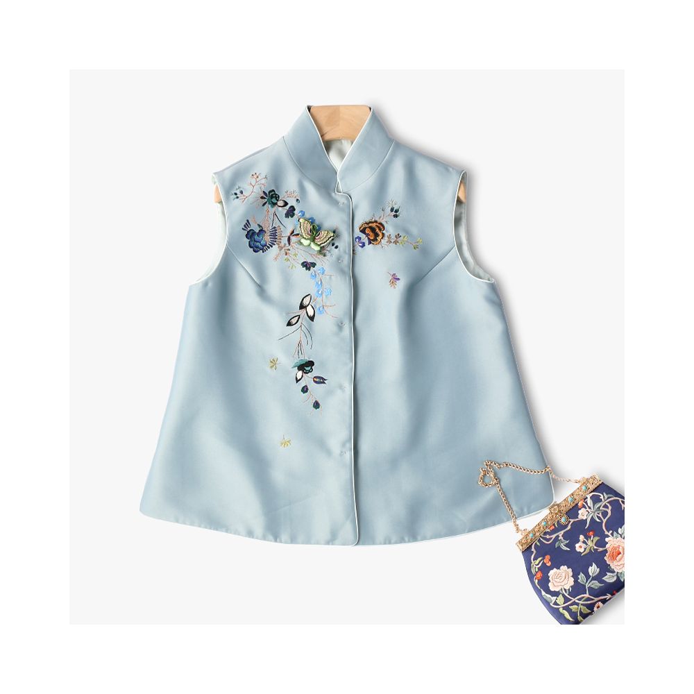 Town Store Baby PCY1380 Chinese Retro Stand up Collar Double breasted Vest Embroidered Camry Shoulder Embroidered Small Shirt Spring and Autumn Winter Women image 78
