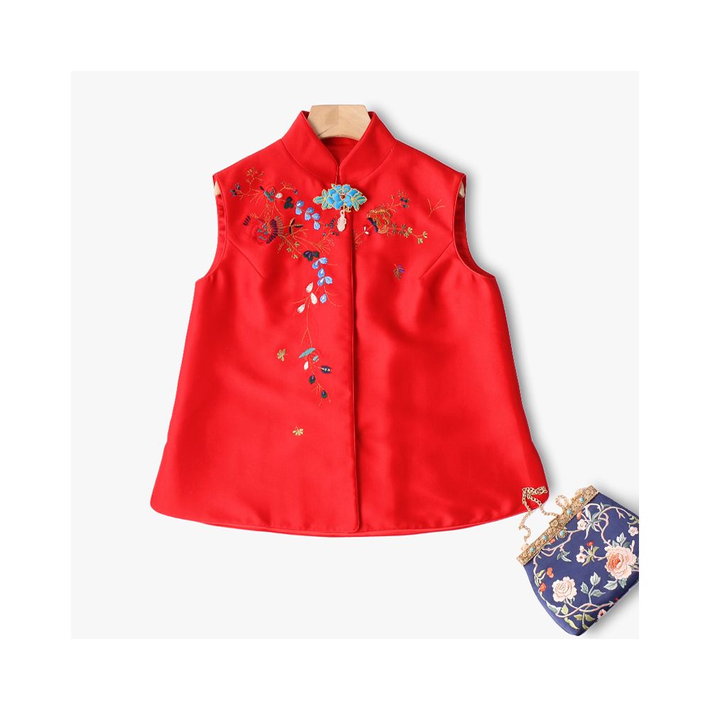 Town Store Baby PCY1380 Chinese Retro Stand up Collar Double breasted Vest Embroidered Camry Shoulder Embroidered Small Shirt Spring and Autumn Winter Women image 147