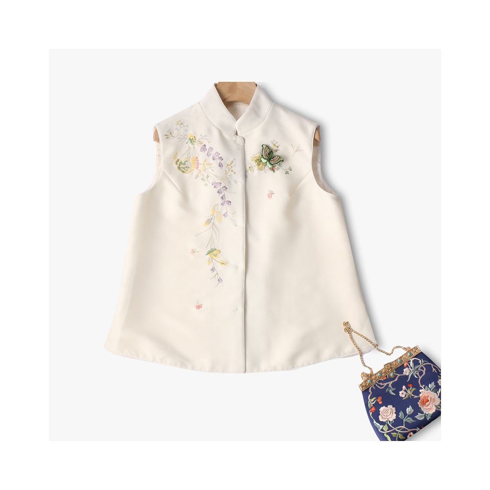 Town Store Baby PCY1380 Chinese Retro Stand up Collar Double breasted Vest Embroidered Camry Shoulder Embroidered Small Shirt Spring and Autumn Winter Women image 179