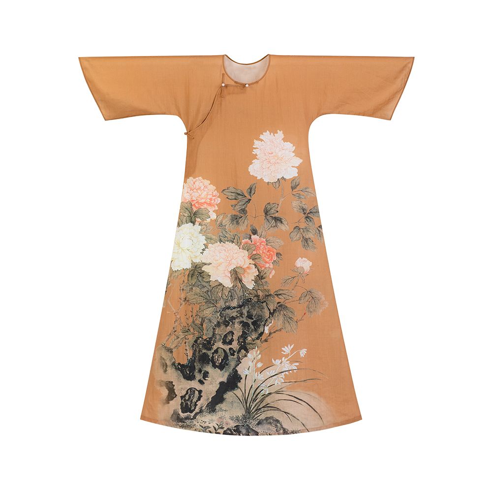 Fragrant Painting Scroll One City Style Plush Summer Republic of China Style Retro No Collar Inverted Big Sleeve Half Open Cheongsam Dress image 10