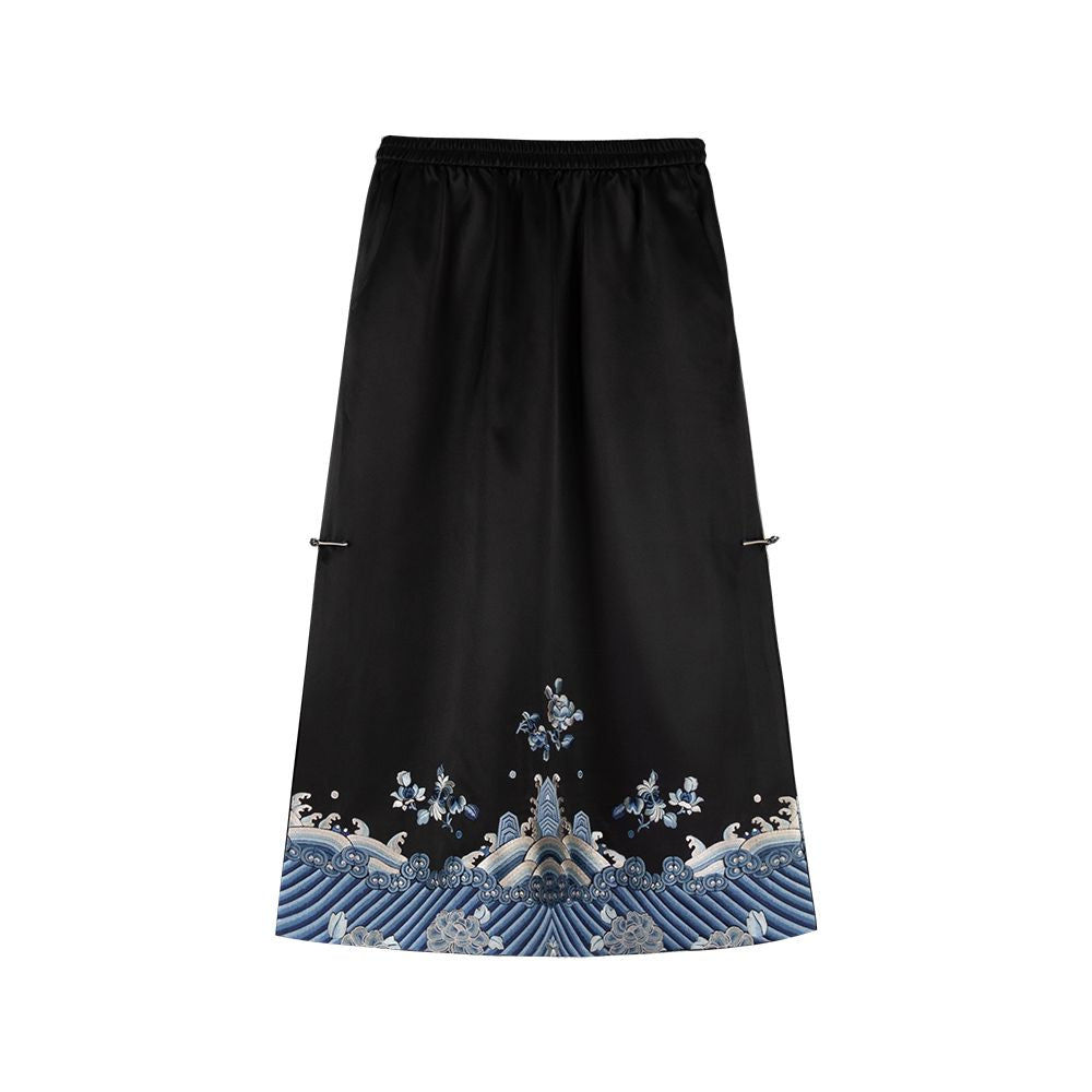 Autumn Water and Spring Clouds A City of Wind and Catkins Black Silk Chinese Retro Temperament All match Embroidered Women s Skirt Daily image 6
