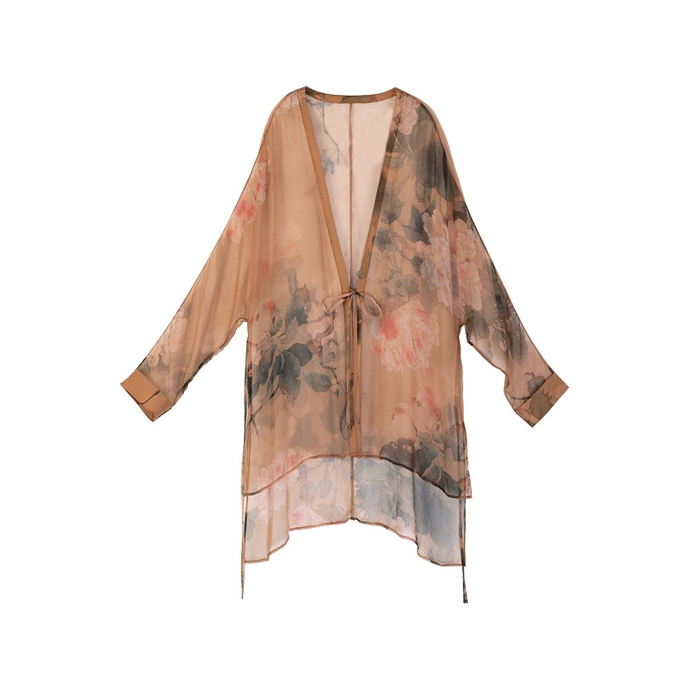 Evening Flowers Misty One City Wind Plush Silk Smooth Wrinkle Retro Printed Lightweight Loose Breathable Long Cardigan image 5