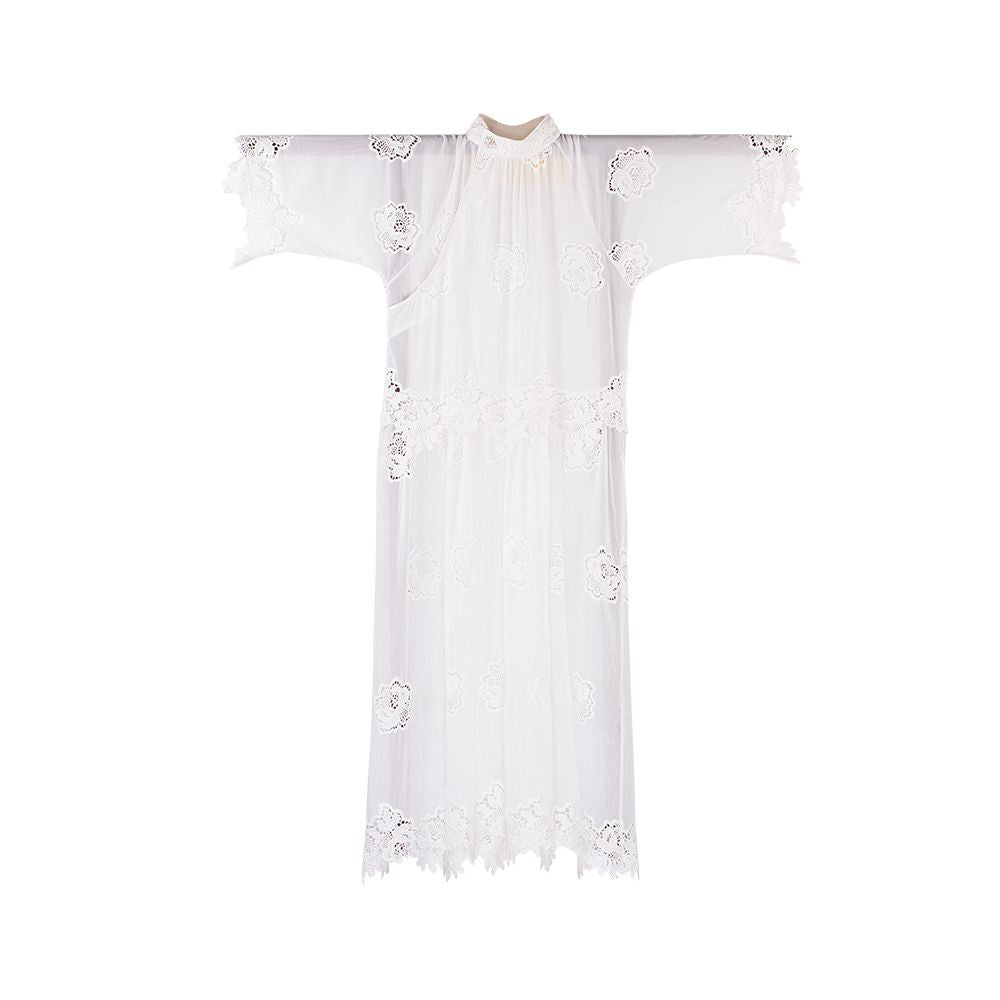 White Moon Light One City Wind Plush Spring and Summer Silk and Cotton Heavy Industry Embroidery Flower Retro Young Long Style Dress image 7