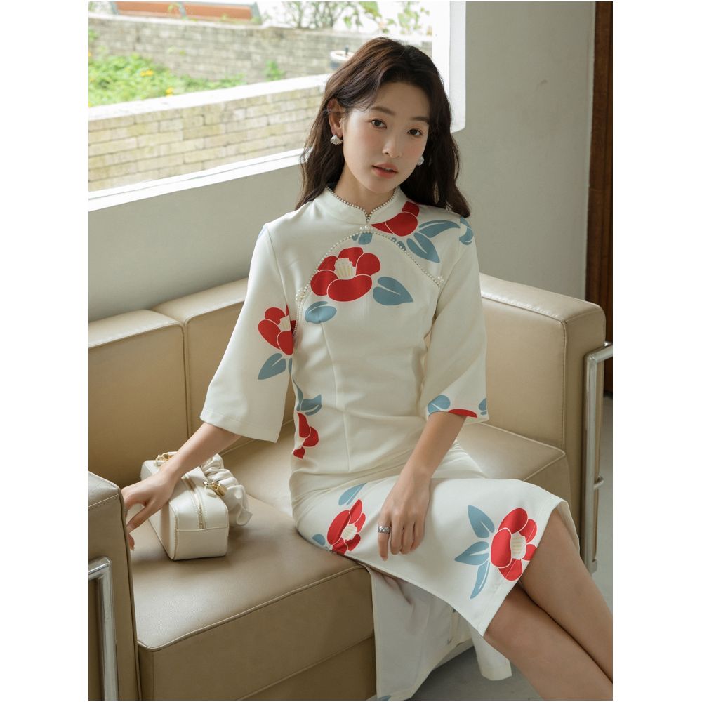 2025 new gentle young style improved cheongsam 541 retro national style fairy new Chinese style yellow dress autumn image 2