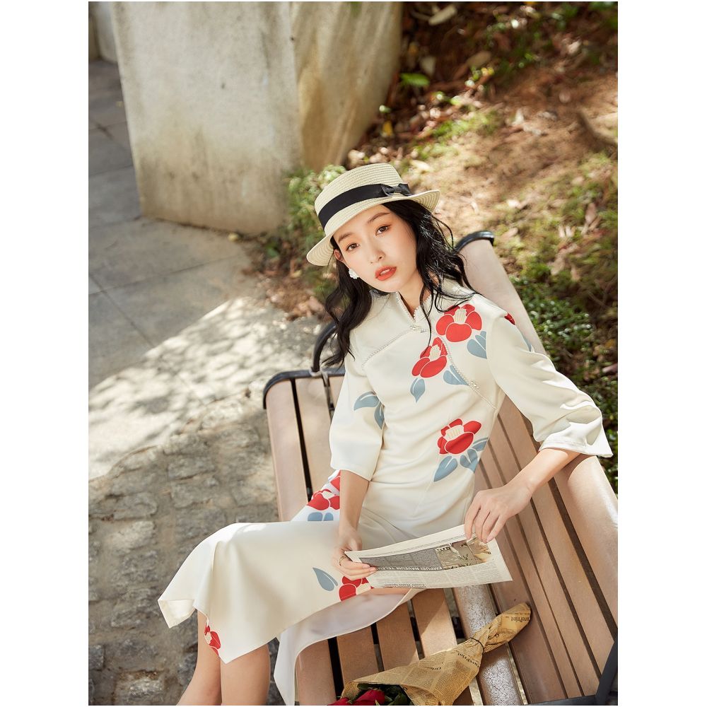 2025 new gentle young style improved cheongsam 541 retro national style fairy new Chinese style yellow dress autumn image 3