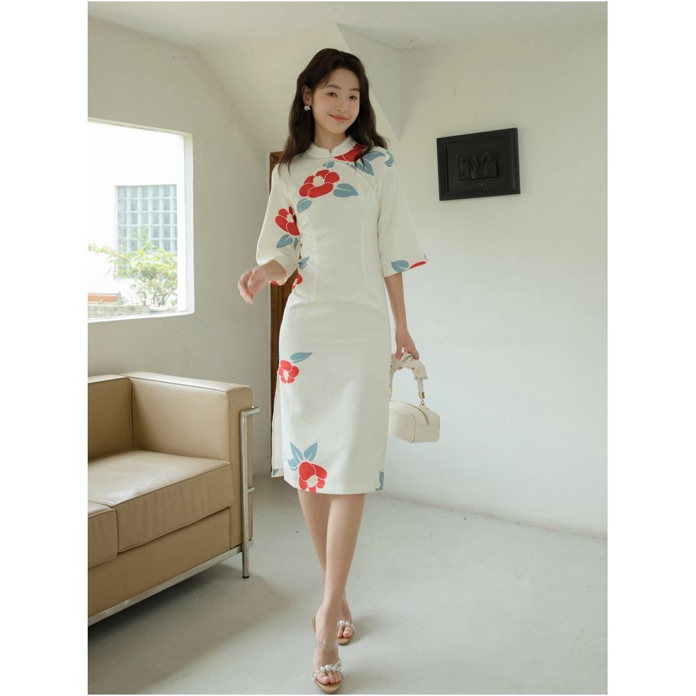 2025 new gentle young style improved cheongsam 541 retro national style fairy new Chinese style yellow dress autumn image 4