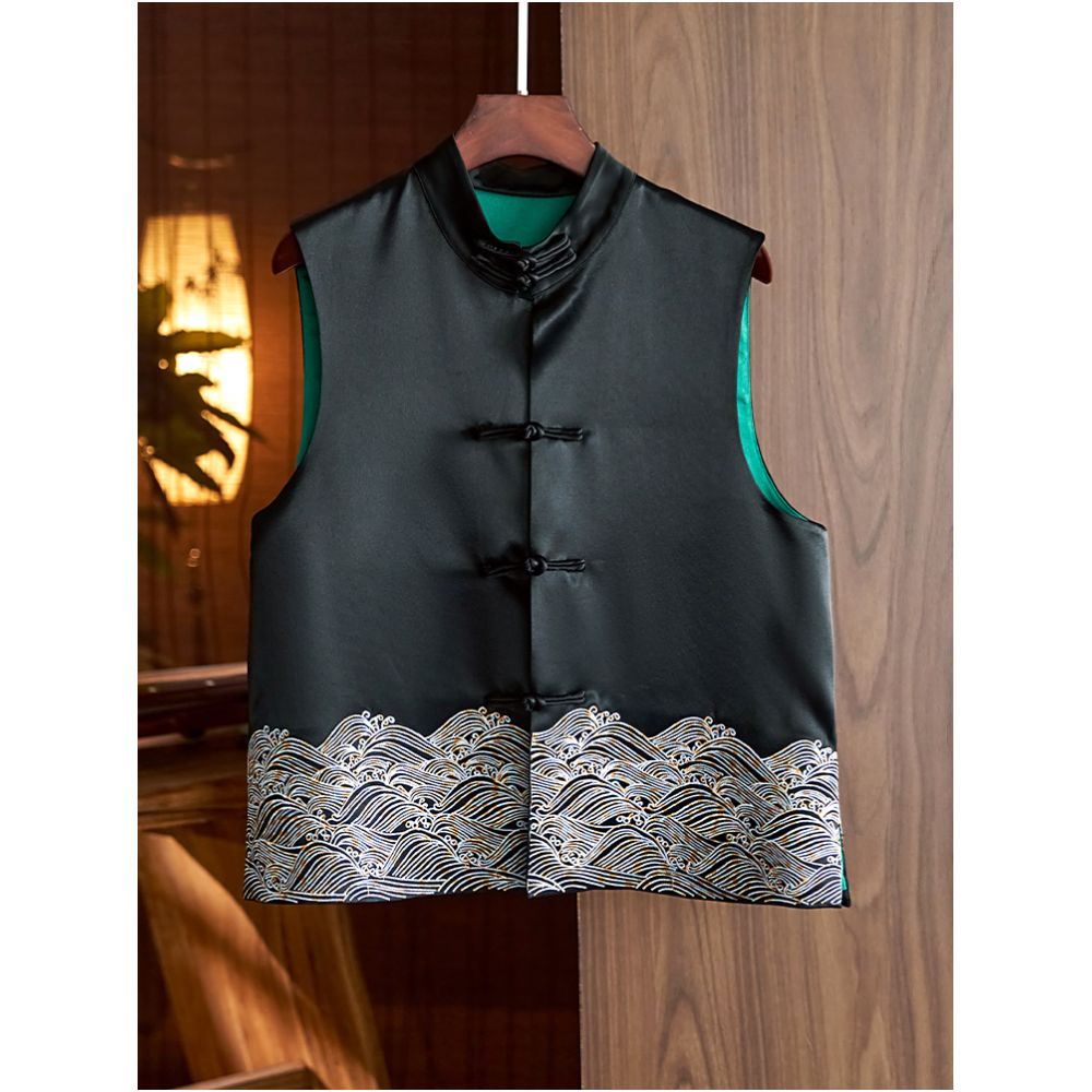 China Chic Style Vinegar Satin Embroidery Vest Women s 2023 Summer New Vintage Disc Button Chinese Jacket Top image 2