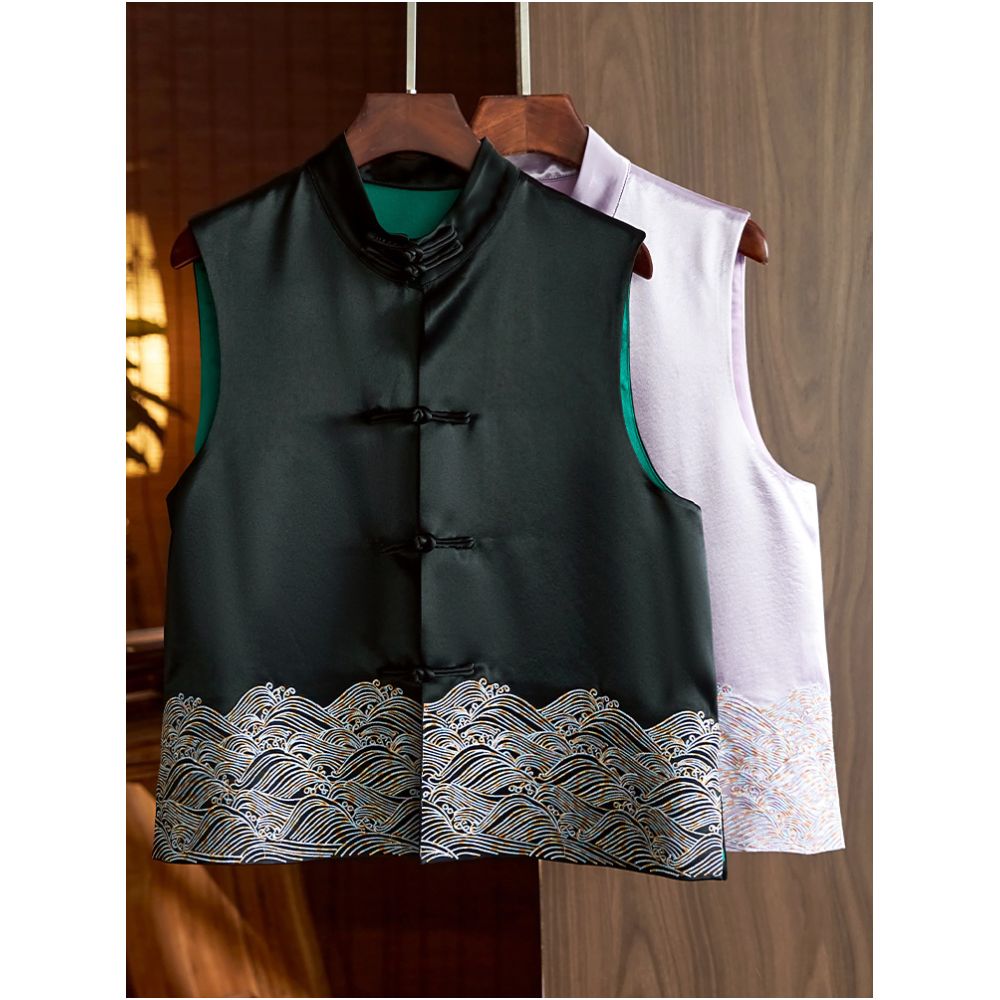 China Chic Style Vinegar Satin Embroidery Vest Women s 2023 Summer New Vintage Disc Button Chinese Jacket Top image 4