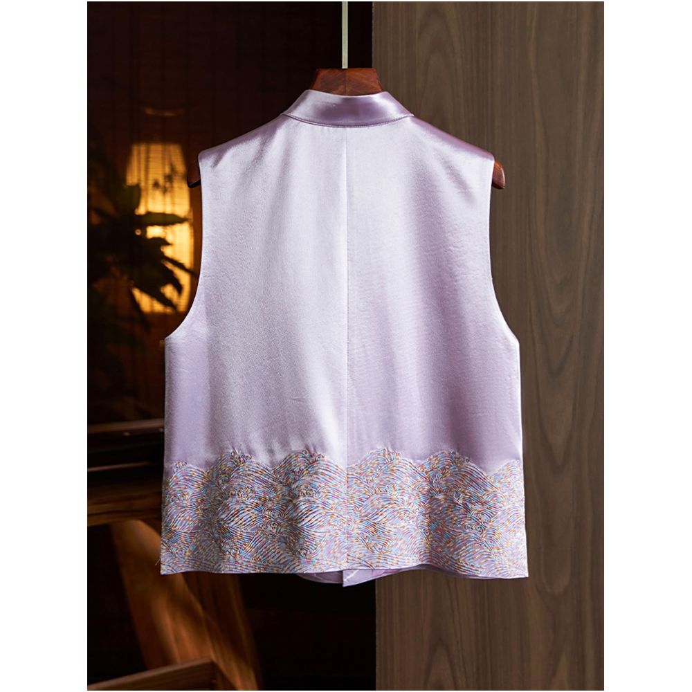 China Chic Style Vinegar Satin Embroidery Vest Women s 2023 Summer New Vintage Disc Button Chinese Jacket Top image 5