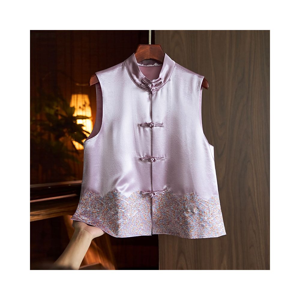 China Chic Style Vinegar Satin Embroidery Vest Women s 2023 Summer New Vintage Disc Button Chinese Jacket Top image 16