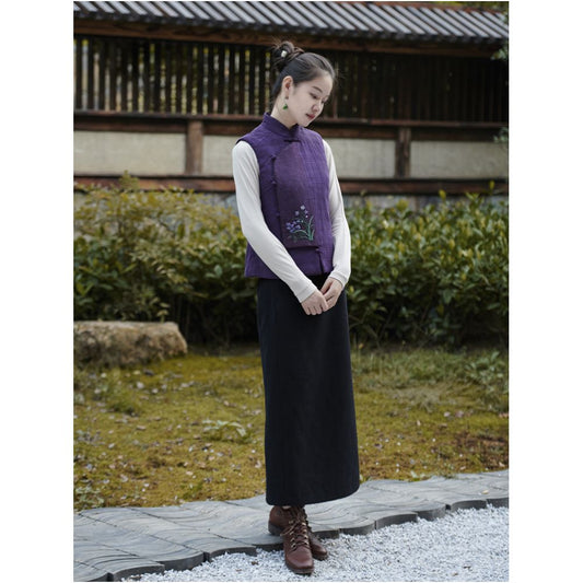 Asaya1531 - Mo on the flower bloom orchid placket [morning rising] silk cloud yarn clip wool sheet hand embroidered short disc vest
