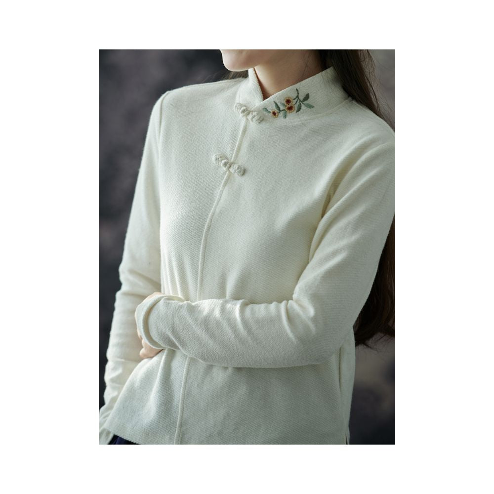 Blossoming Blossoms on the Mo Shang Original Orchid Hemp All Things Surprise Autumn Pure Cotton Embroidered Long Sleeve Shirt Women s Autumn image 1