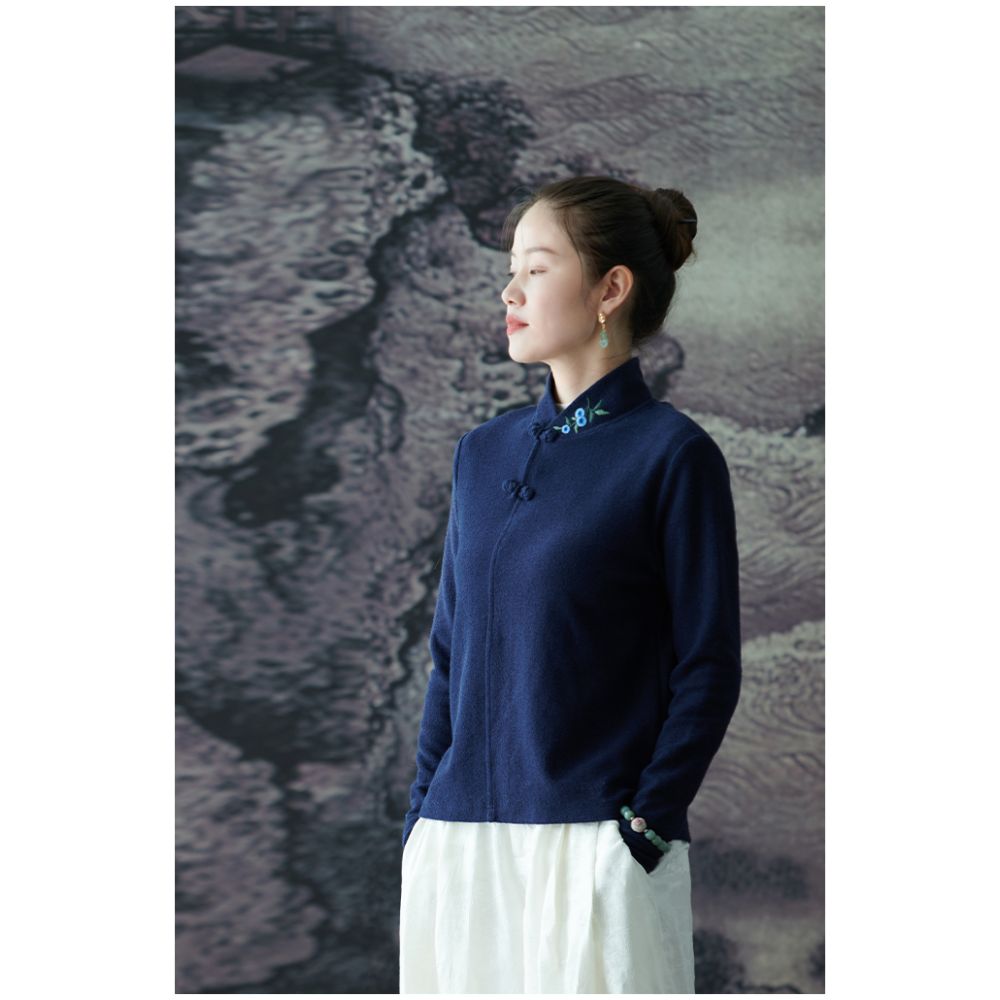 Asaya1530 - Mo Shang Blossom Original Orchid Cardigan pure cotton embroidered long-sleeved shirt