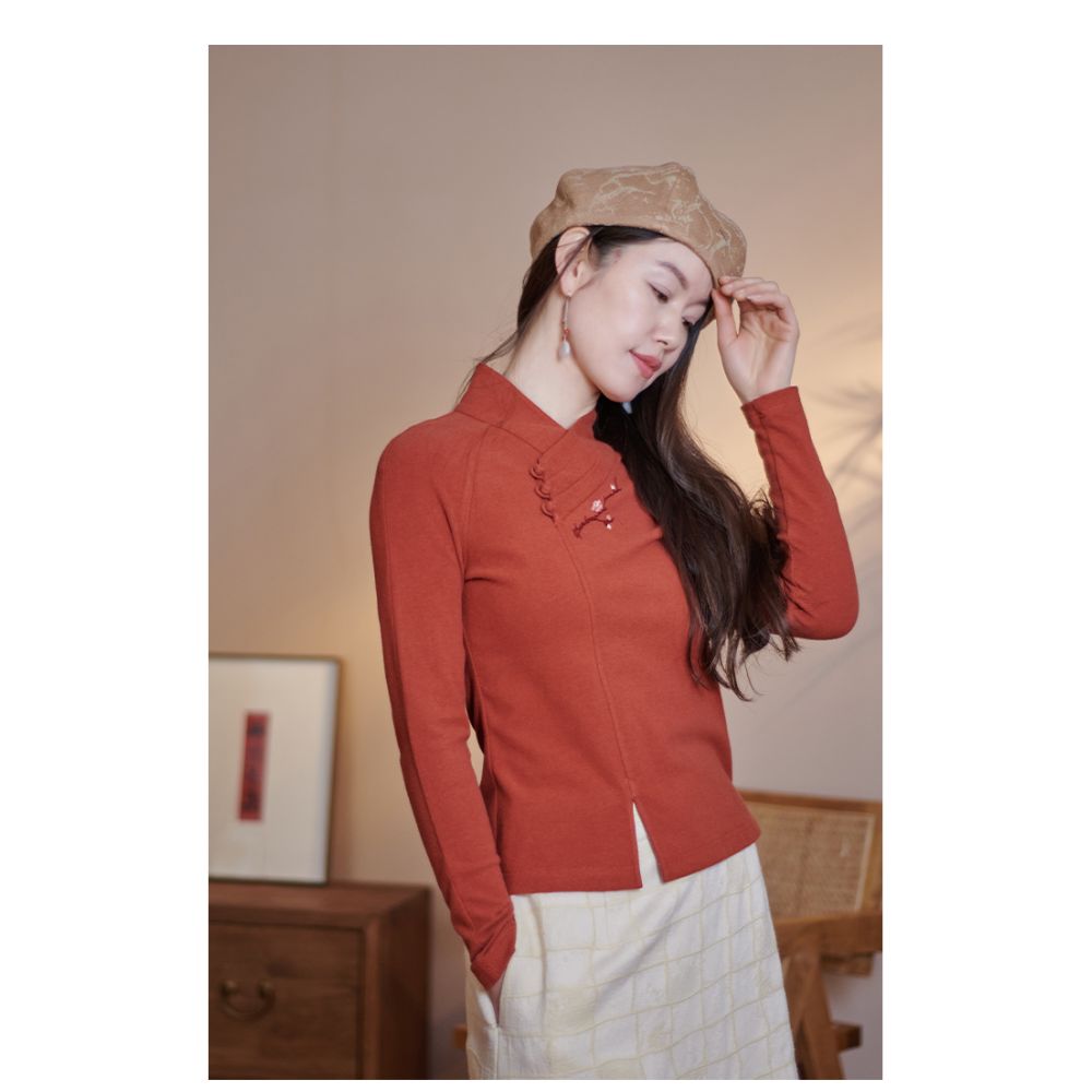 Asaya1529 - Mo Shang Hua Kai Lan Jacket [Plum Blossom 14] Hanfu National Style National Trend Knitted Cotton Embroidered T-shirt