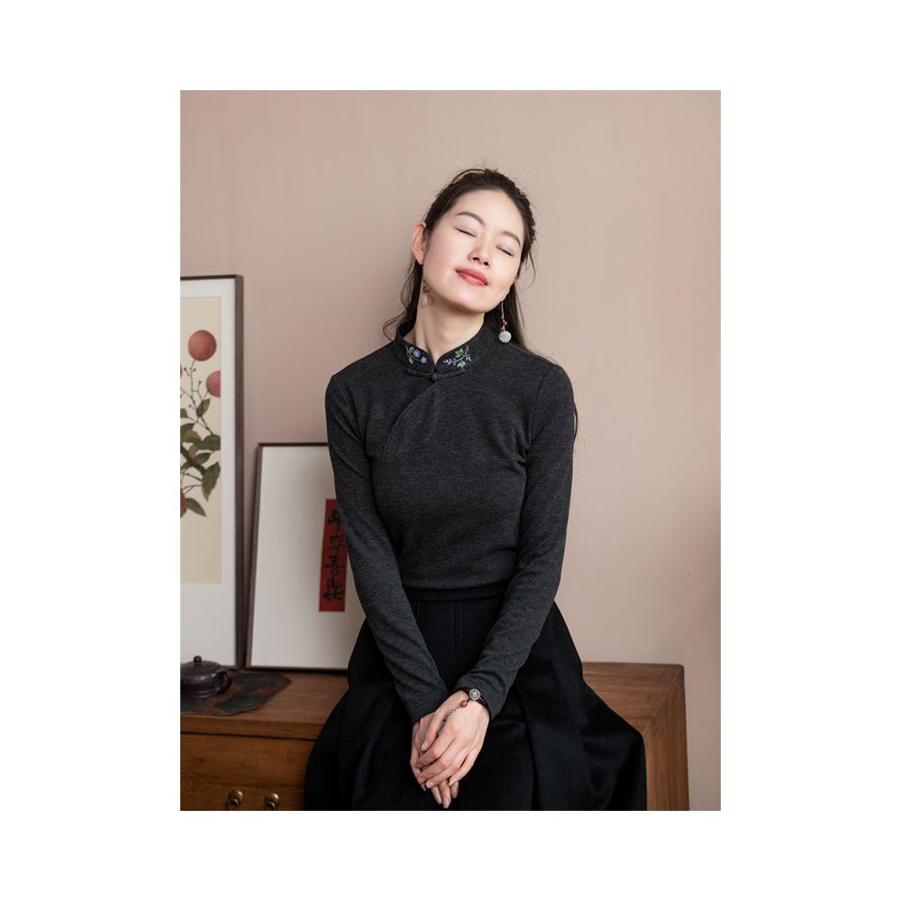 Mo Shang Lan Bu s life is rare one confidant two new Chinese Hanfu national style embroidered base shirt women s top trend image 18