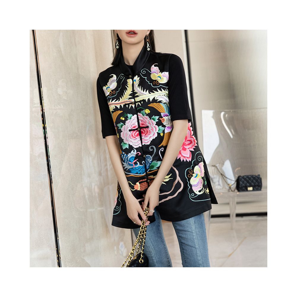 Advanced black vinegar embroidered Chinese style vest for women in spring and autumn improved Chinese style buckle cheongsam top image 10