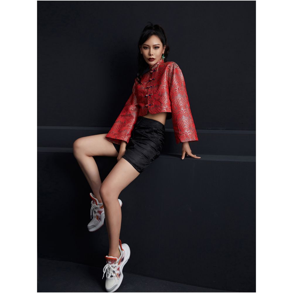 Fulang 2025 Original New Chinese Retro Fashionable Mixed Style Plate Buckle Short Sleeve Jacquard Tang Dress Short Top S image 1