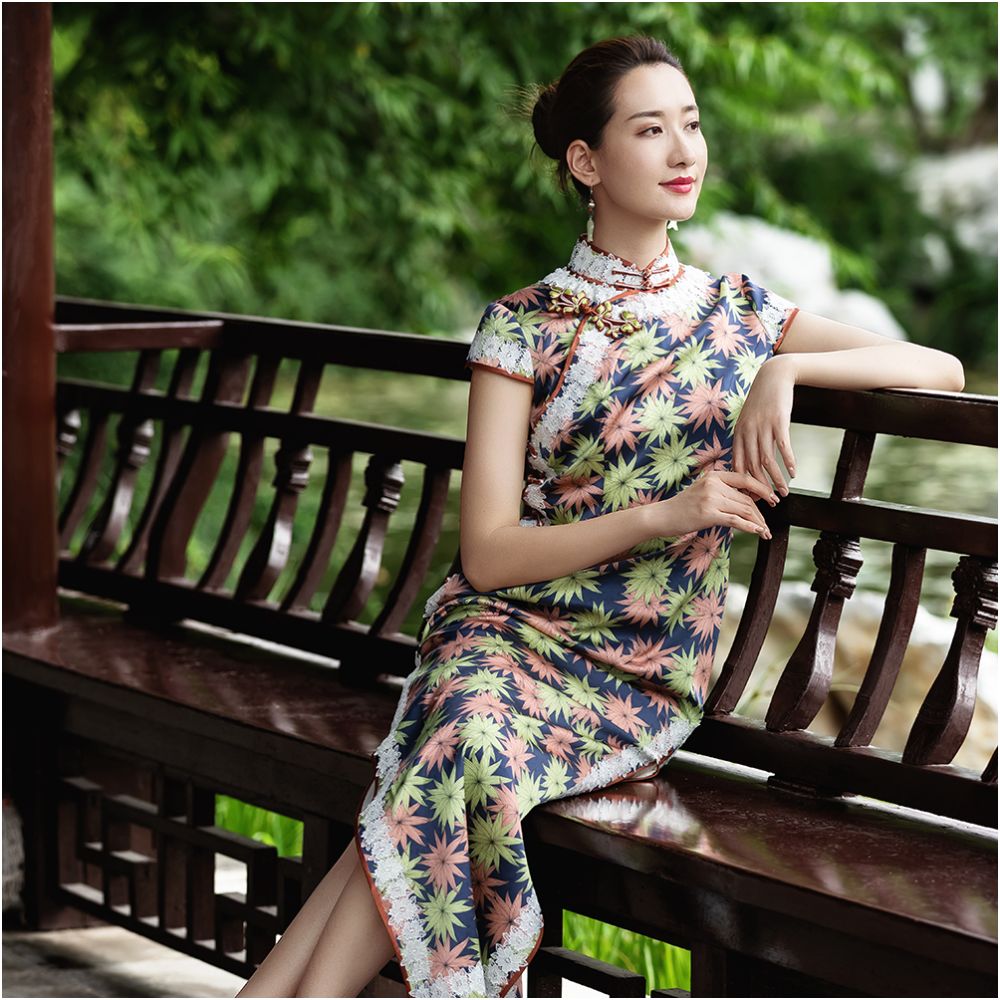 High end heavy duty handmade silk cheongsam young style mulberry silk satin long cheongsam dress image 13