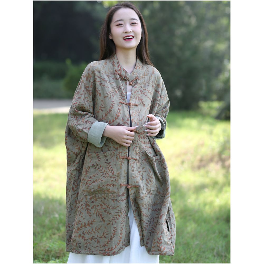 2025 Spring Original Design Cotton and Hemp Coat for Women s Art Retro Style with Loose Bat Sleeves and Mid to Long Sleeves image 5