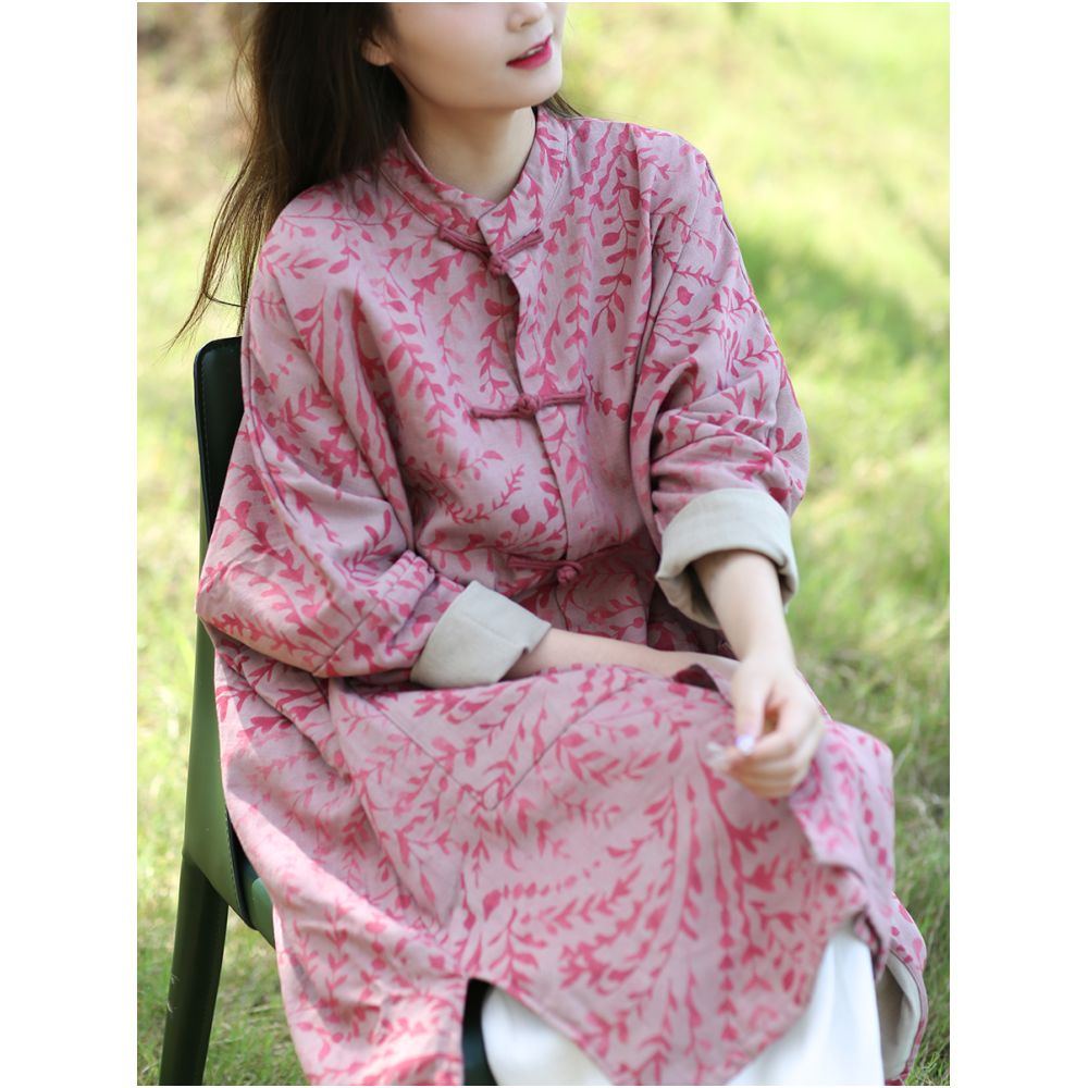 2025 Spring Original Design Cotton and Hemp Coat for Women s Art Retro Style with Loose Bat Sleeves and Mid to Long Sleeves image 7
