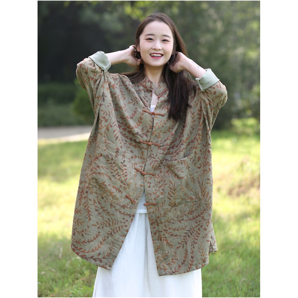 2025 Spring Original Design Cotton and Hemp Coat for Women s Art Retro Style with Loose Bat Sleeves and Mid to Long Sleeves image 8