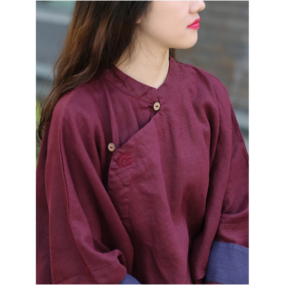 25 spring original design cotton and linen dress washed linen hand embroidery literary retro Chinese ethnic loose robe image 0