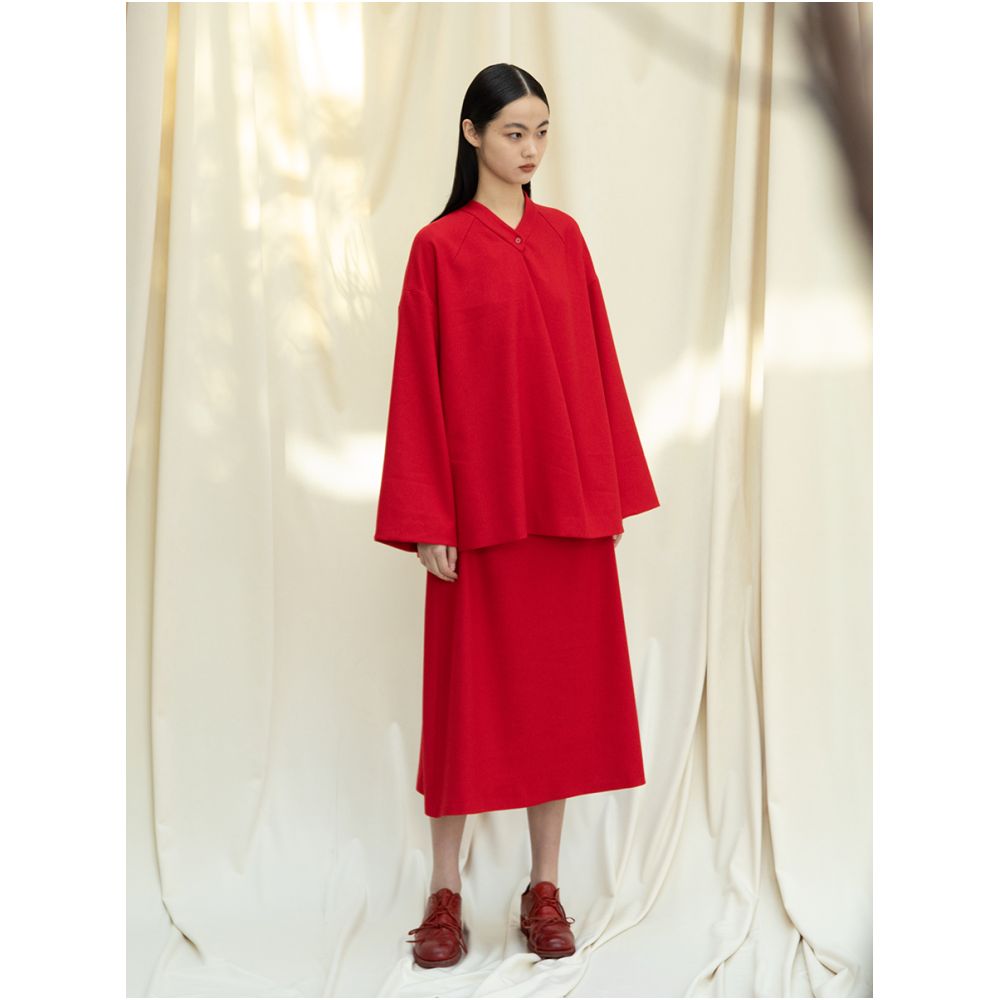 Knitted fabric three dimensional cutting Chinese elements high cold and bright red shirt set image 23