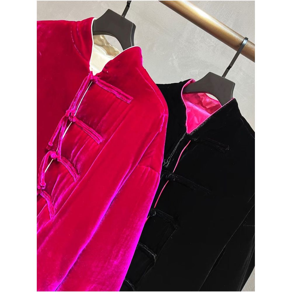 Good reputation CSZ012 fashionable new Chinese style silk velvet loose retro paired jacket top for spring and autumn women image 89