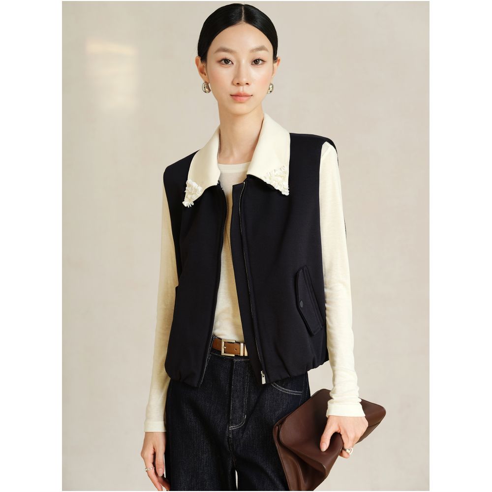 Jiaqi Ruixi early autumn thick Lyocell Tencel Heavy Industry nail bead loose casual vest versatile vest jacket image 0