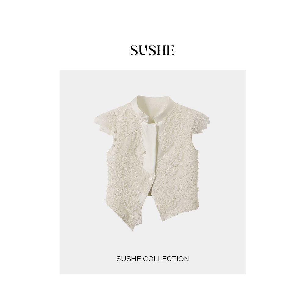 Outlet for sale SUSHE Feather Coat Shake Yarn Unique Design Irregular Splicing Vest Coat Women s Summer image 7