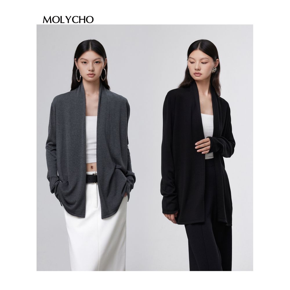 MOLYCHO early autumn lazy style knitted cardigan women s autumn outer sweater jacket medium long temperament loose top image 1
