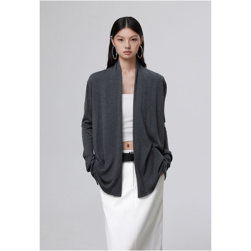 MOLYCHO early autumn lazy style knitted cardigan women s autumn outer sweater jacket medium long temperament loose top image 16