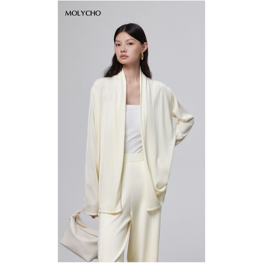 MOLYCHO early autumn lazy style knitted cardigan women s autumn outer sweater jacket medium long temperament loose top image 28