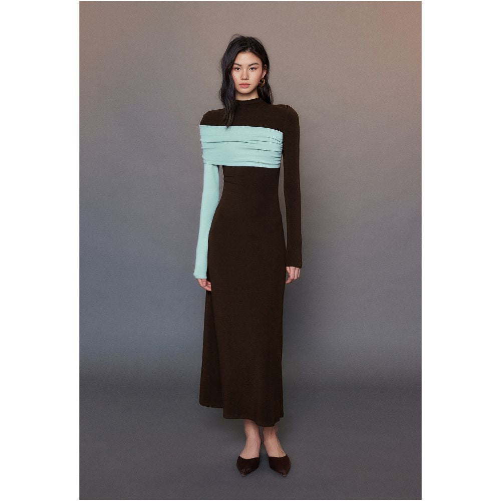 MOLYCHO Color blocked splicing Half high neck long sleeved T shirt for women Interior base small shirt slim fit top image 34