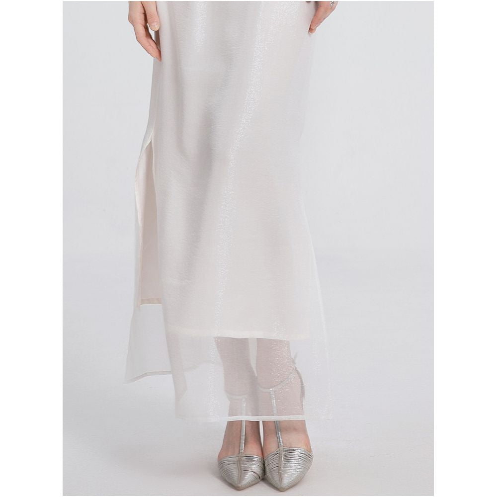 Sparkling Star River Soft Mist White Silk Organza Top with Misty Beauty Double Layer Silk Black Perspective Shirt image 18