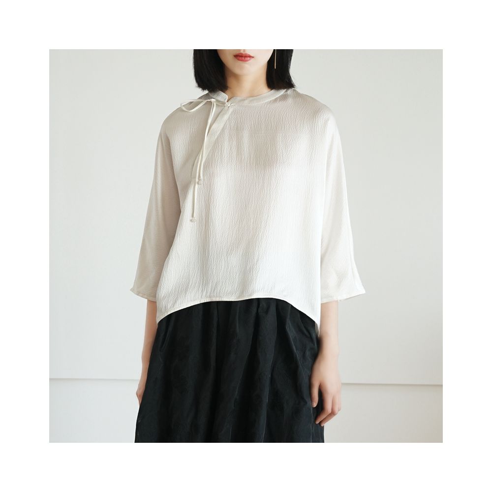 Asaya1375 -  IVYKIN small dragon pattern jacquard silk one-piece sleeve pullover top loose round neck tie women