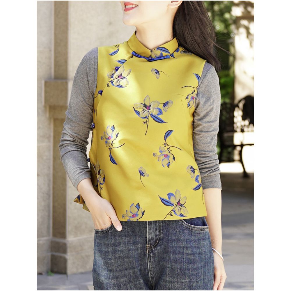 Ai Huiguan autumn and winter new Chinese retro printed brocade vest vest women s casual loose short vest waistcoat image 2