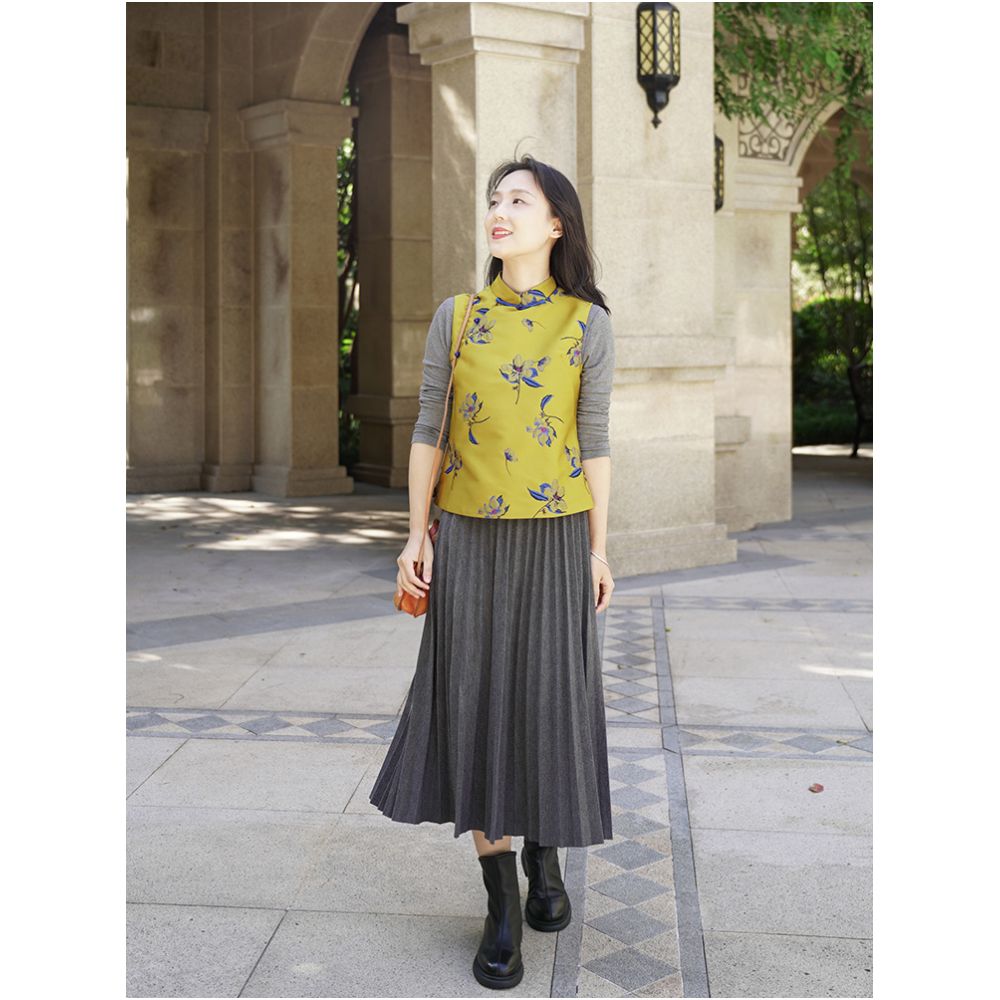 Ai Huiguan autumn and winter new Chinese retro printed brocade vest vest women s casual loose short vest waistcoat image 4