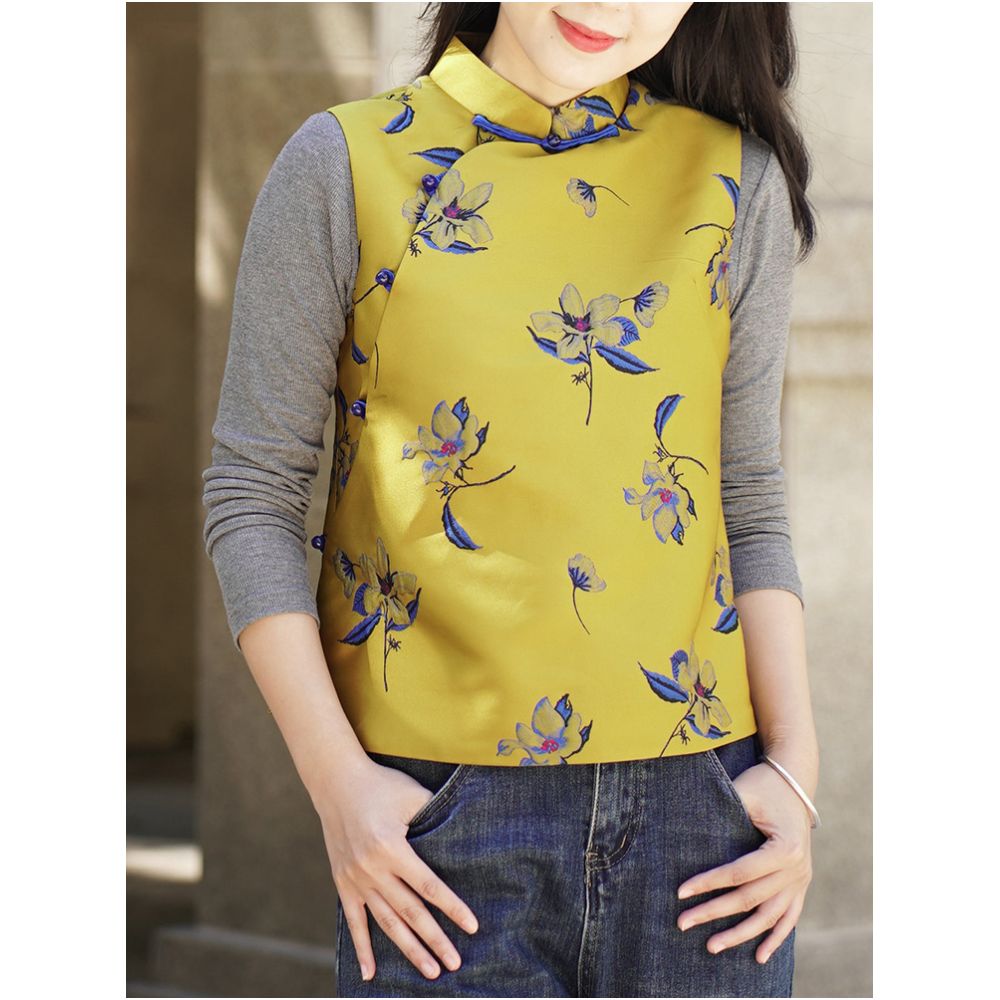 Ai Huiguan autumn and winter new Chinese retro printed brocade vest vest women s casual loose short vest waistcoat image 0