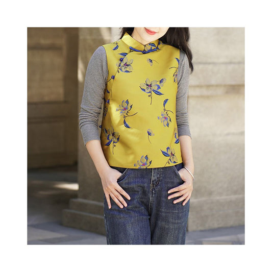 Asaya1370 - Ai Huiguan autumn and winter new Chinese retro printed brocade vest vest women s casual loose short vest waistcoat